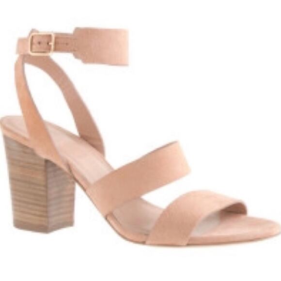 J. Crew Aubrey Mid-Heel Sandals Cream Suede Sz 7 Office Preppy Cocktail Minimal - Picture 1 of 11